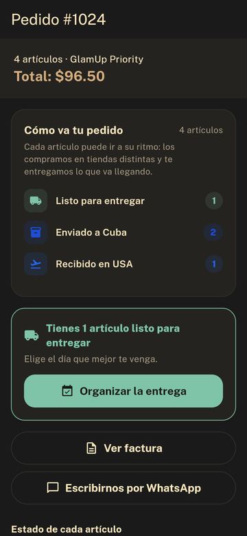 Seguimiento de un pedido artículo por artículo